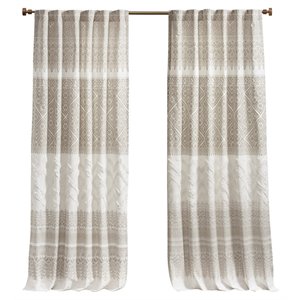 INK+IVY Mila Cotton Printed Window Curtain Panel with Lining in Beige