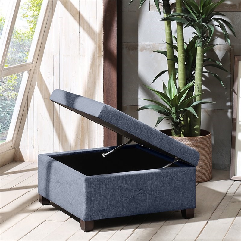 Madison Park Aspen Solid Wood and Polyester Fabric Ottoman in Blue