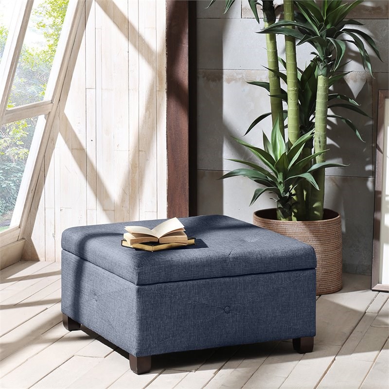 Madison Park Aspen Solid Wood and Polyester Fabric Ottoman in Blue