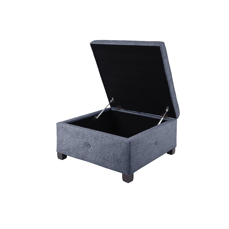 Madison Park Aspen Solid Wood and Polyester Fabric Ottoman in Blue