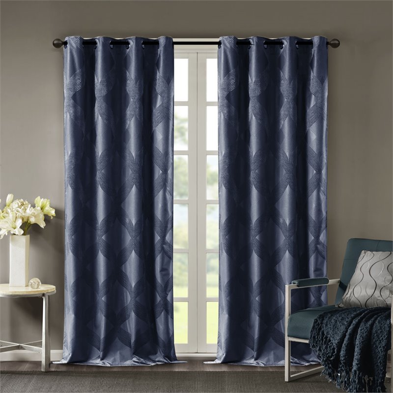 SunSmart Bentley Polyester Ogee Knitted Jacquard Total Blackout Panel in Navy