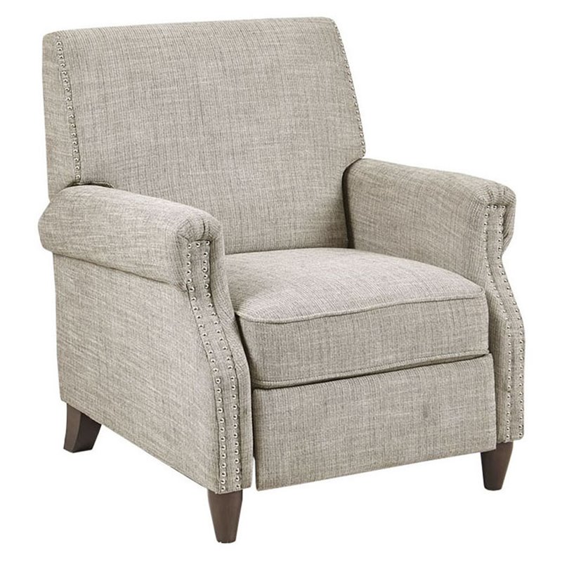 Madison Park Julian Polyester Fabric and Solid Wood Push Back Recliner in Beige