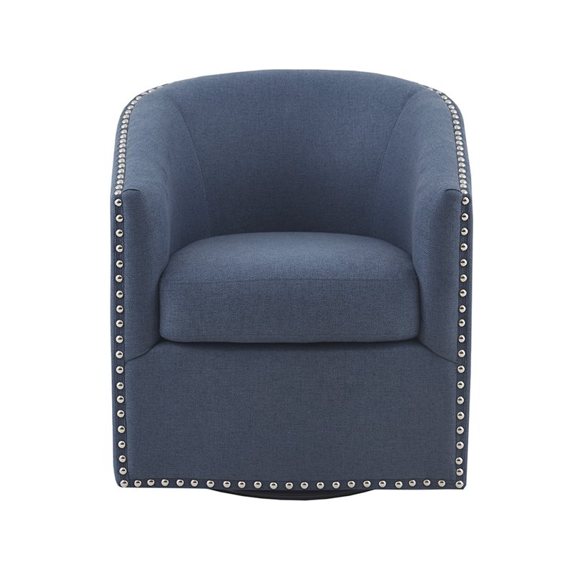 Madison Park Tyler Solid Wood and Polyester Fabric Swivel Chair in Blue