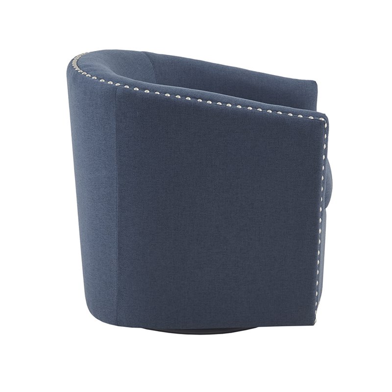 Madison Park Tyler Solid Wood and Polyester Fabric Swivel Chair in Blue