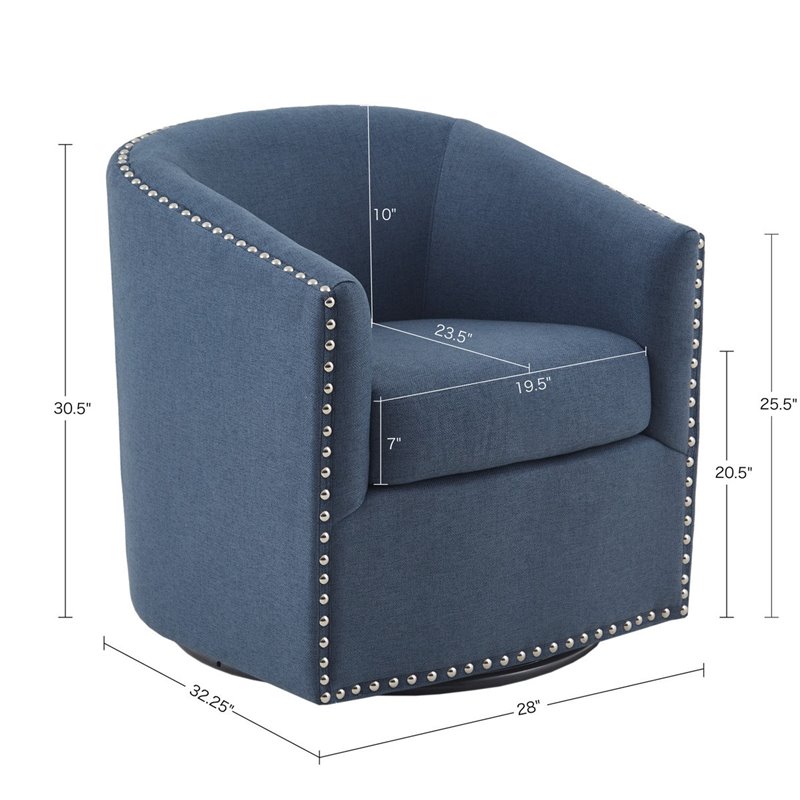 Madison Park Tyler Solid Wood and Polyester Fabric Swivel Chair in Blue