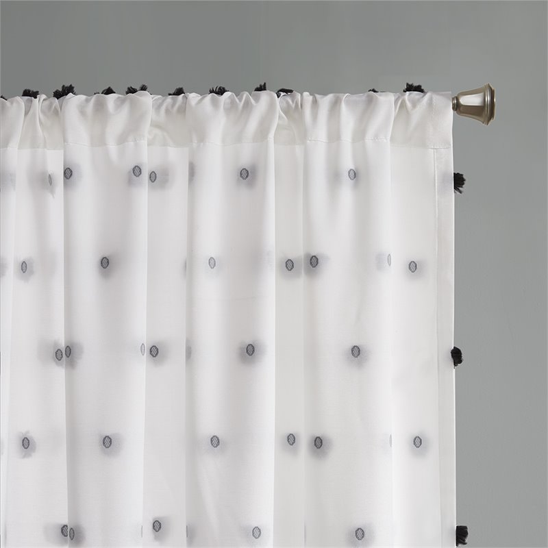 Intelligent Design Sophie Polyester Pom Pom Embellished Window Panel in Black