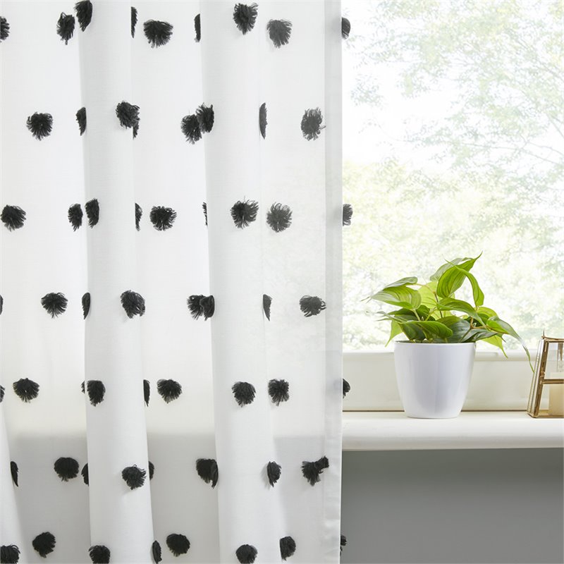 Intelligent Design Sophie Polyester Pom Pom Embellished Window Panel in Black