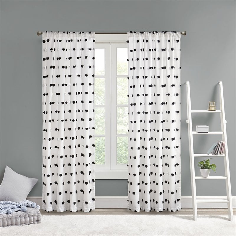 Intelligent Design Sophie Polyester Pom Pom Embellished Window Panel in Black