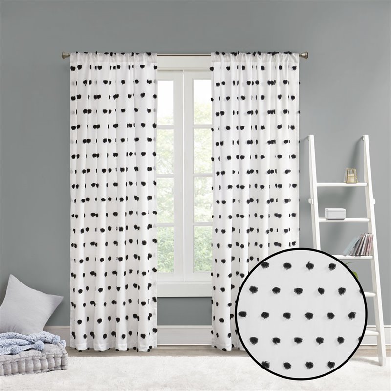 Intelligent Design Sophie Polyester Pom Pom Embellished Window Panel in Black