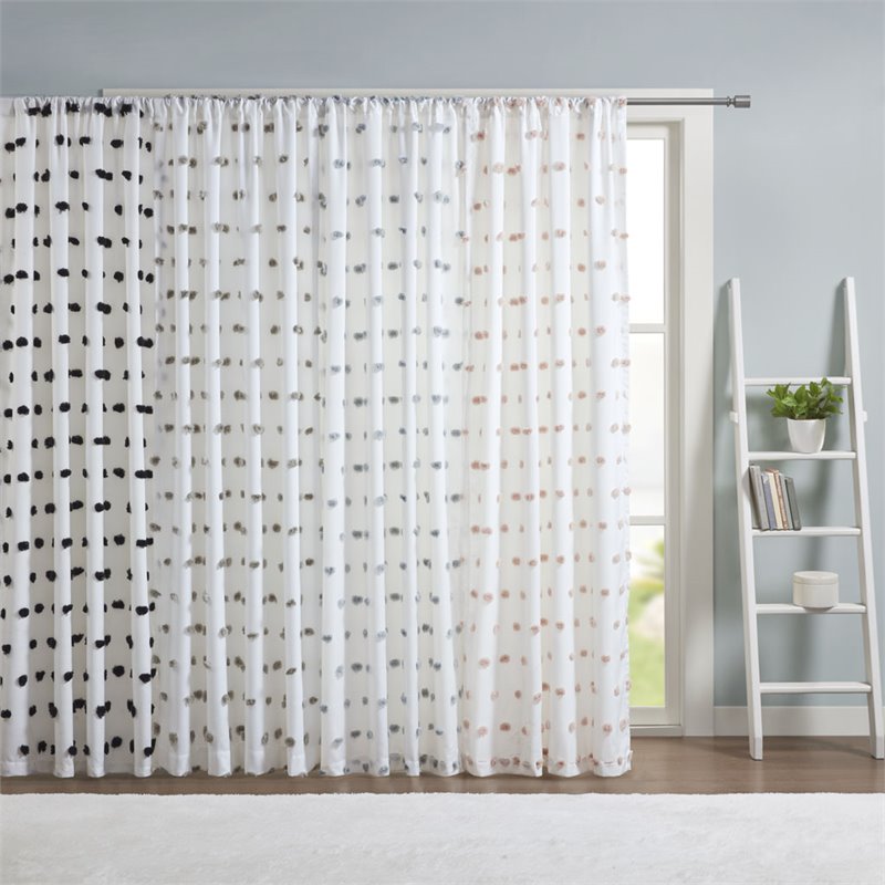 Intelligent Design Sophie Polyester Pom Pom Embellished Window Panel in Black
