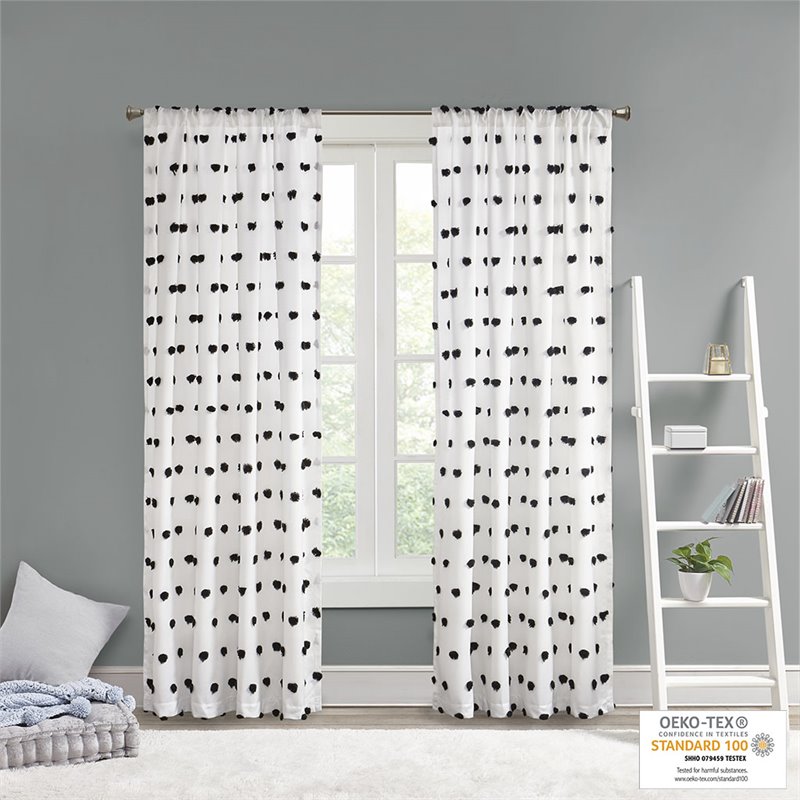 Intelligent Design Sophie Polyester Pom Pom Embellished Window Panel in Black
