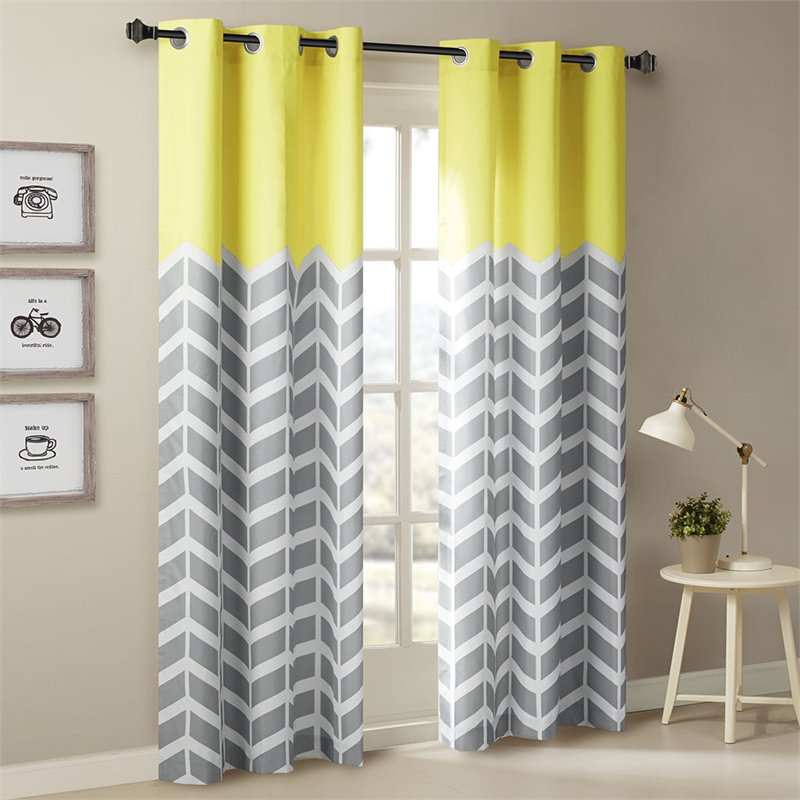 Intelligent Design Alex Polyester Microfiber Chevron Panel Pair in Yellow/Gray