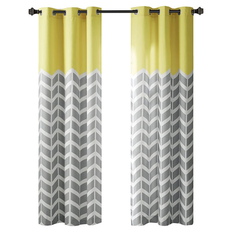 Intelligent Design Alex Polyester Microfiber Chevron Panel Pair in Yellow/Gray