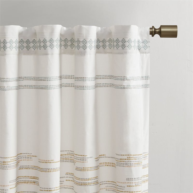 INK+IVY Nea Cotton Printed Window Curtain Panel with Lining in Off White/Gray