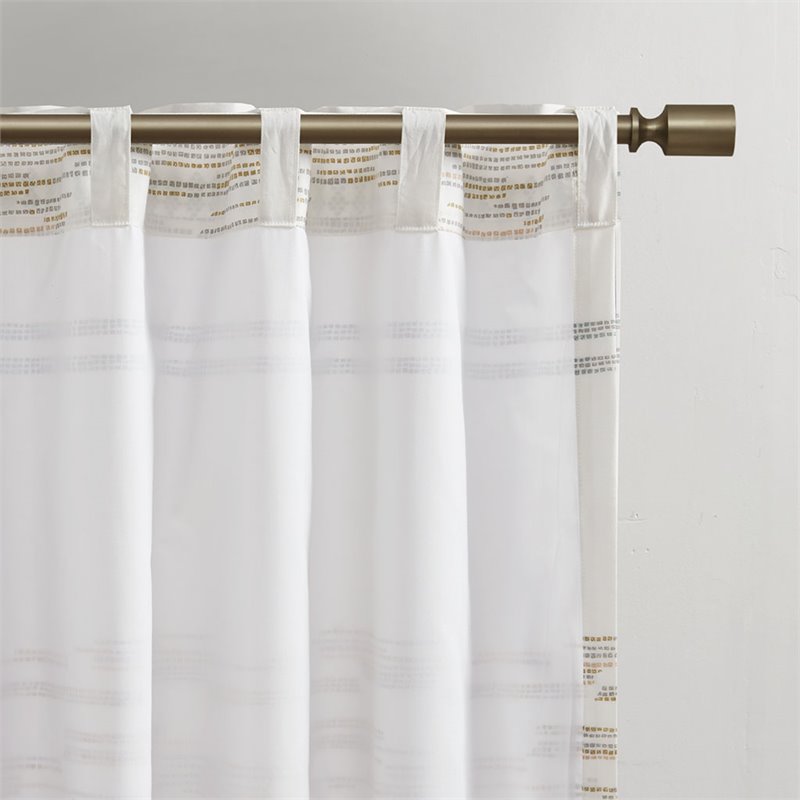 INK+IVY Nea Cotton Printed Window Curtain Panel with Lining in Off White/Gray