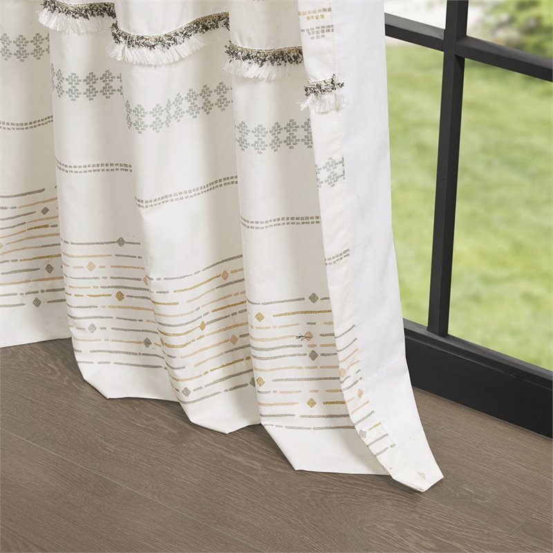 INK+IVY Nea Cotton Printed Window Curtain Panel with Lining in Off White/Gray