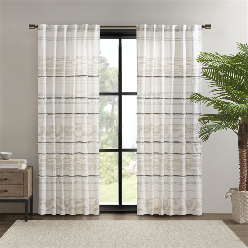INK+IVY Nea Cotton Printed Window Curtain Panel with Lining in Off White/Gray