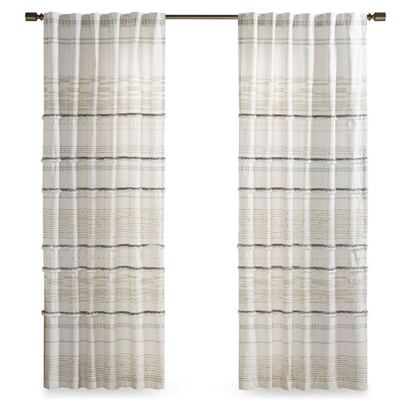 INK+IVY Nea Cotton Printed Window Curtain Panel with Lining in Off White/Gray