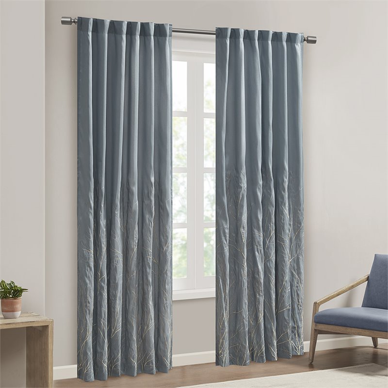 Madison Park Andora Transitional Polyester Fabric Lined Window Panel in Blue