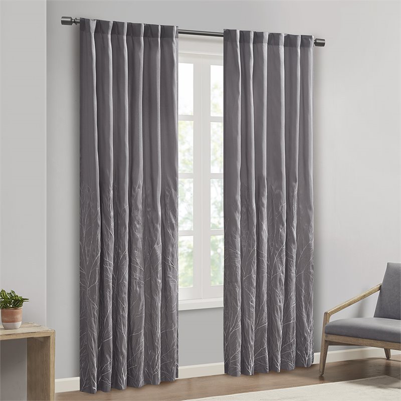 Madison Park Andora Transitional Polyester Fabric Lined Window Panel in Gray