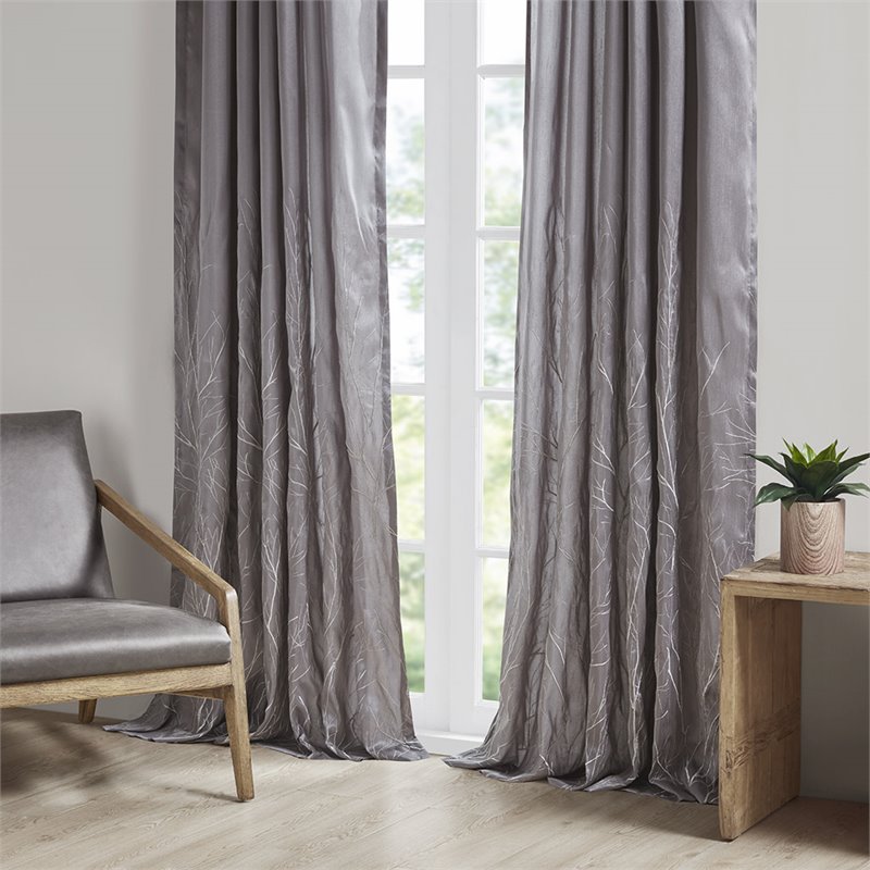 Madison Park Andora Transitional Polyester Fabric Lined Window Panel in Gray