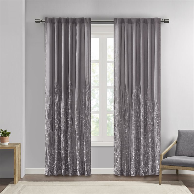 Madison Park Andora Transitional Polyester Fabric Lined Window Panel in Gray