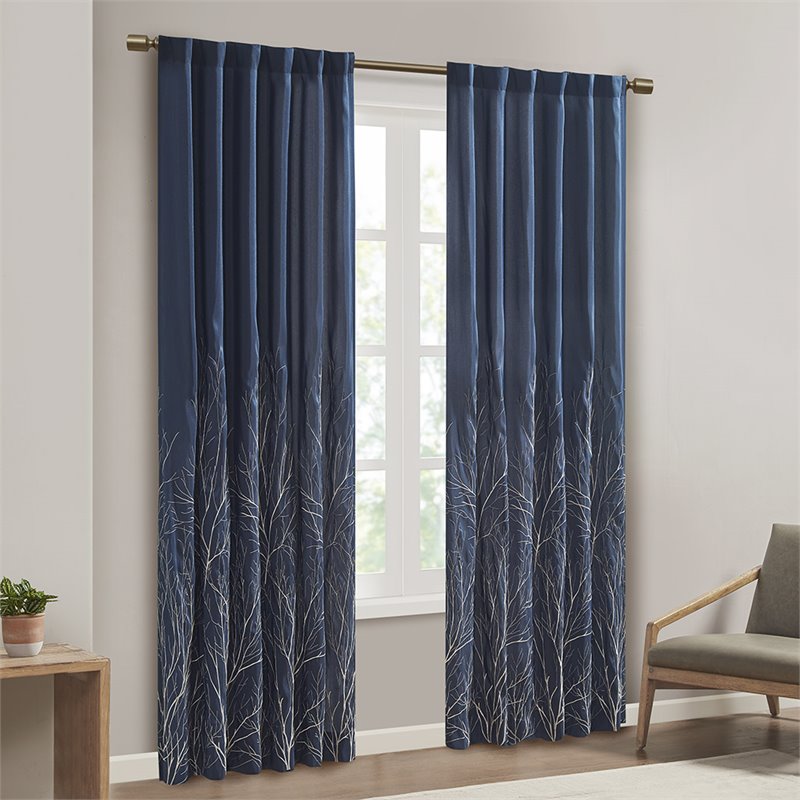 Madison Park Andora Transitional Polyester Fabric Lined Window Panel in Navy