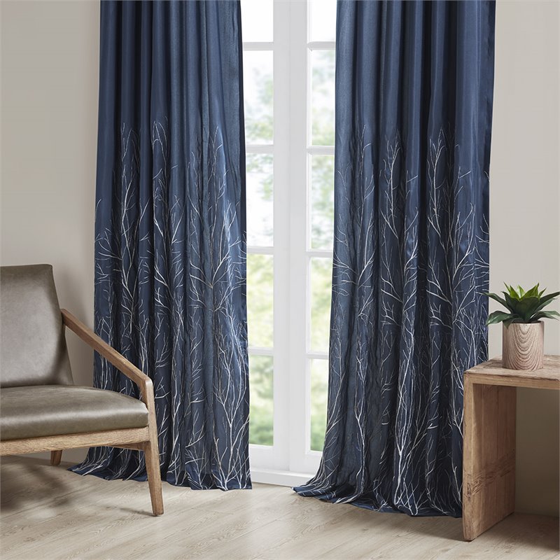Madison Park Andora Transitional Polyester Fabric Lined Window Panel in Navy