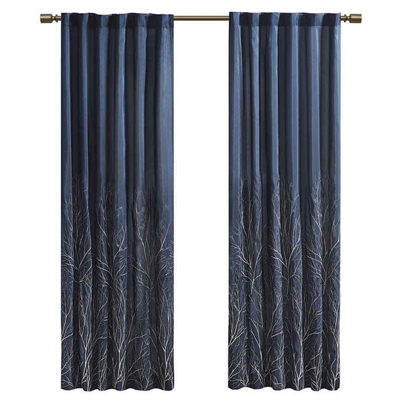 Madison Park Andora Transitional Polyester Fabric Lined Window Panel in Navy