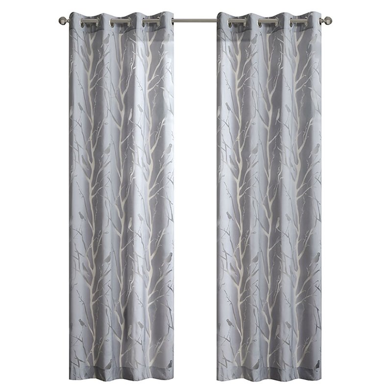 Madison Park Averil Polyester Fabric Sheer Bird Window Panel in Gray