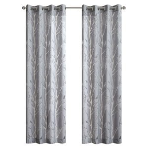 Madison Park Averil Polyester Fabric Sheer Bird Window Panel in Gray