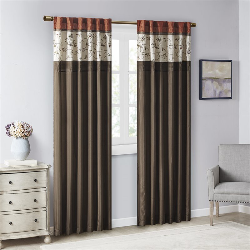 Madison Park Serene Polyester Fabric Embroidered Window Panel in Brown/Orange