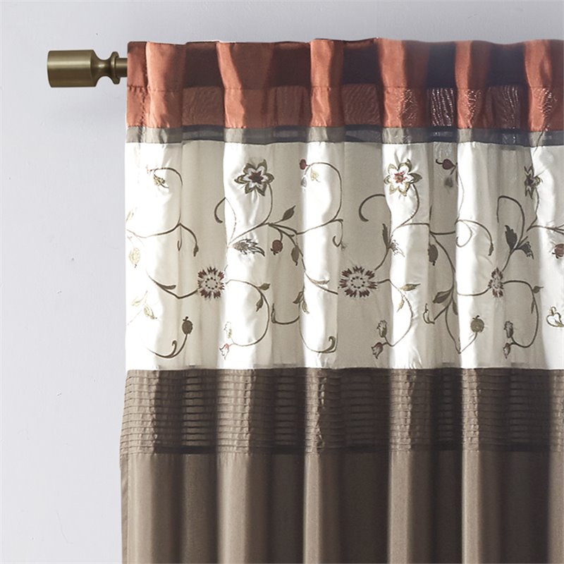 Madison Park Serene Polyester Fabric Embroidered Window Panel in Brown/Orange