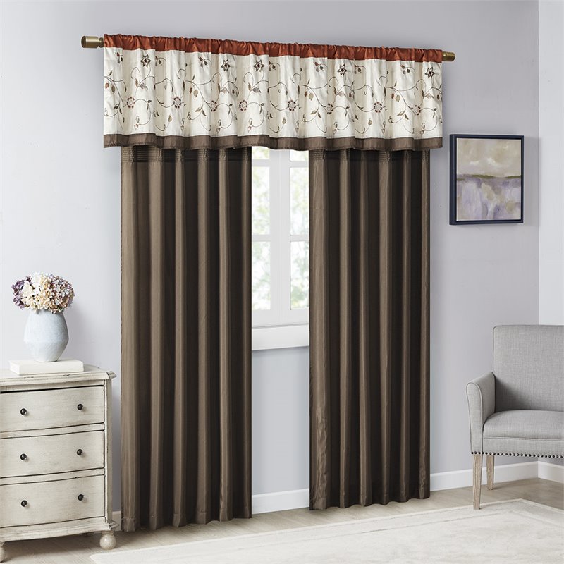 Madison Park Serene Polyester Fabric Embroidered Window Panel in Brown/Orange