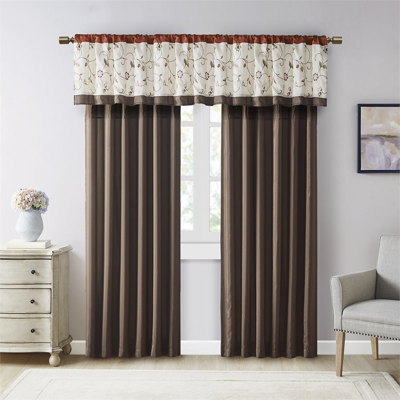 Madison Park Serene Polyester Fabric Embroidered Window Panel in Brown/Orange