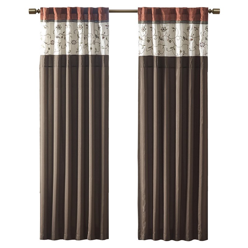 Madison Park Serene Polyester Fabric Embroidered Window Panel in Brown/Orange