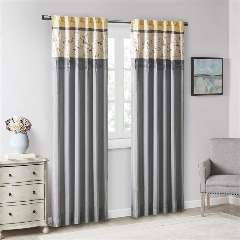 Madison Park Serene Polyester Fabric Embroidered Window Panel in Gray/Yellow