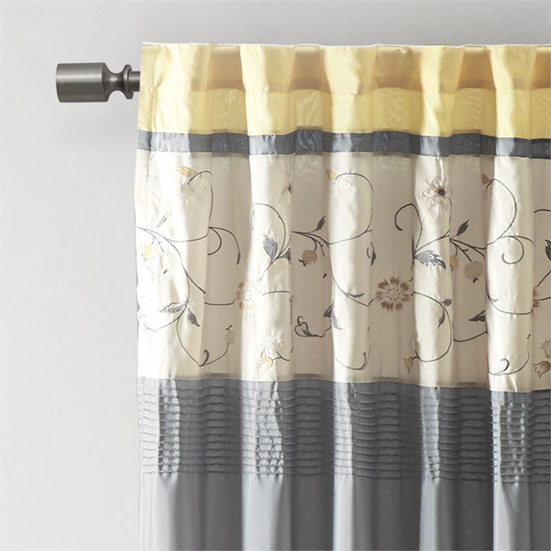 Madison Park Serene Polyester Fabric Embroidered Window Panel in Gray/Yellow