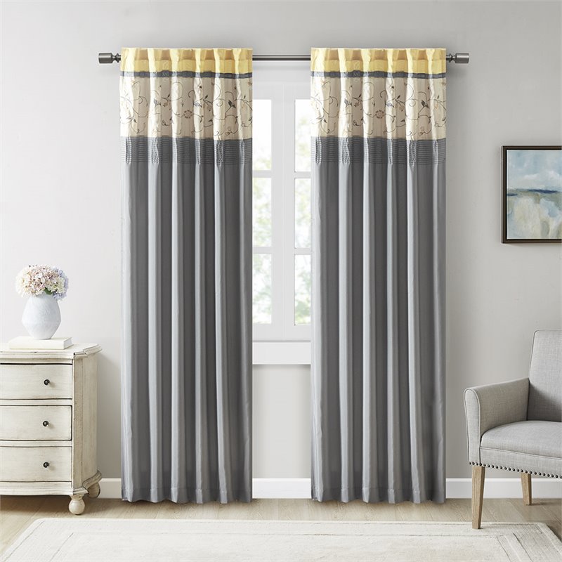 Madison Park Serene Polyester Fabric Embroidered Window Panel in Gray/Yellow