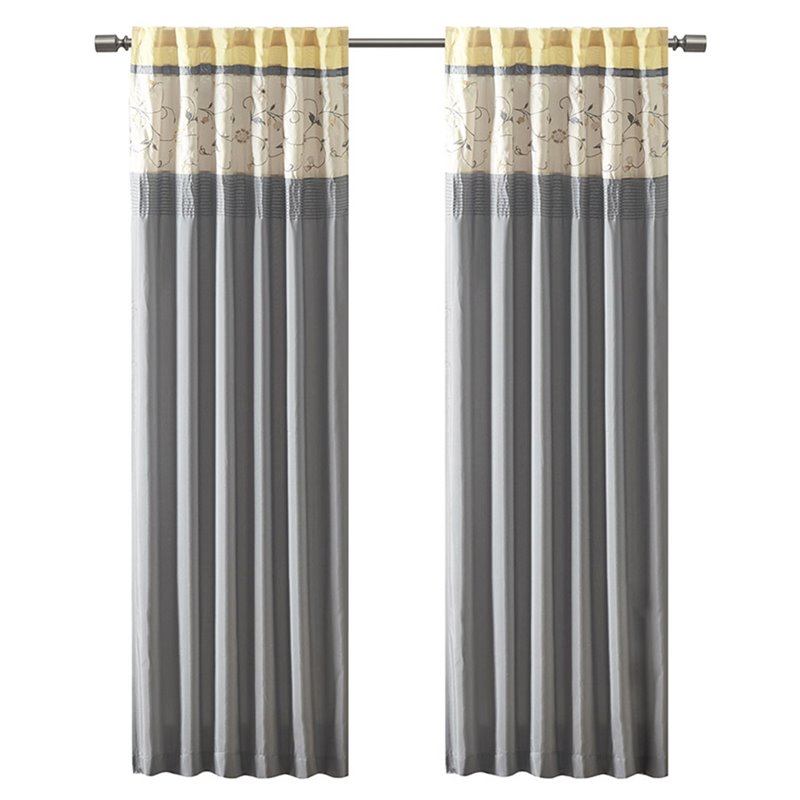 Madison Park Serene Polyester Fabric Embroidered Window Panel in Gray/Yellow