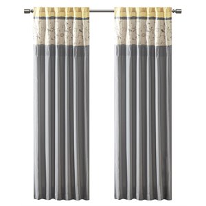 Madison Park Serene Polyester Fabric Embroidered Window Panel in Gray/Yellow