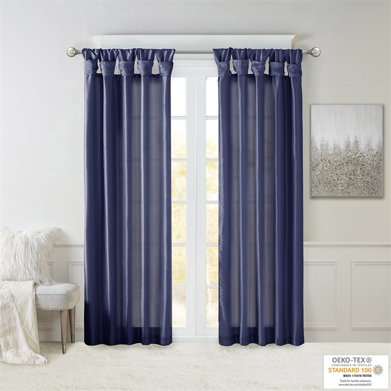 Madison Park Emilia Polyester Fabric Twist Tab Lined Window Curtain in Navy