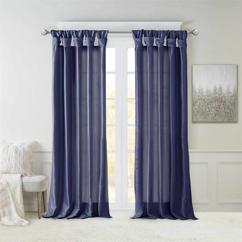 Madison Park Emilia Polyester Fabric Twist Tab Lined Window Curtain in Navy