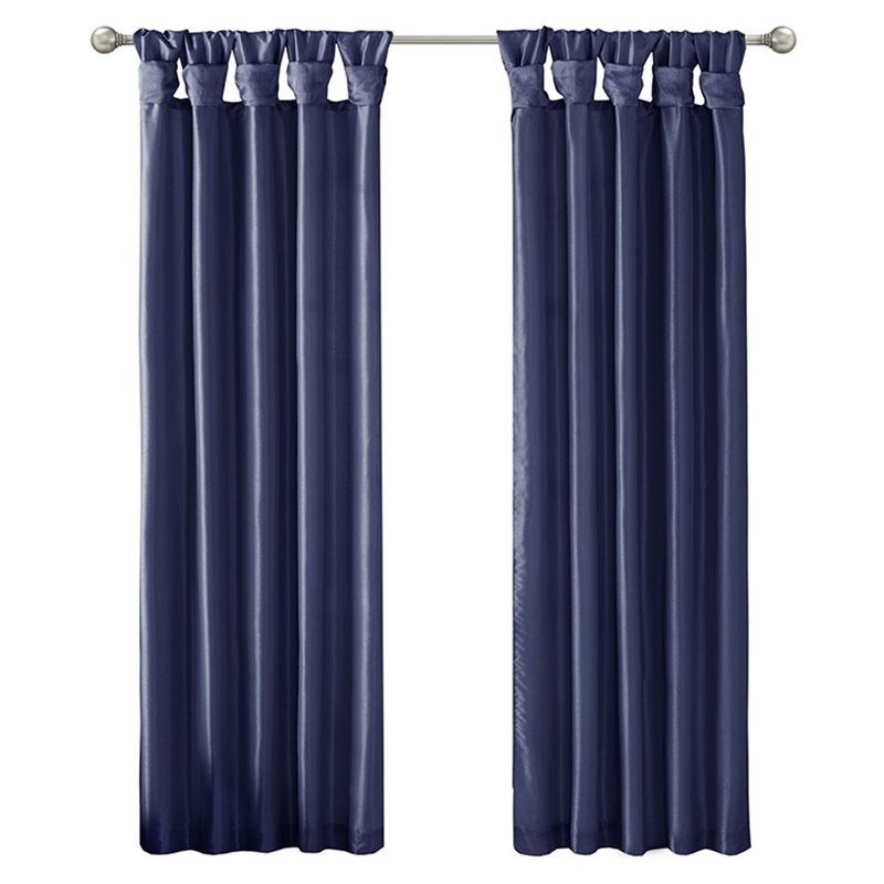 Madison Park Emilia Polyester Fabric Twist Tab Lined Window Curtain in Navy