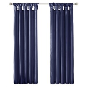 Madison Park Emilia Polyester Fabric Twist Tab Lined Window Curtain in Navy