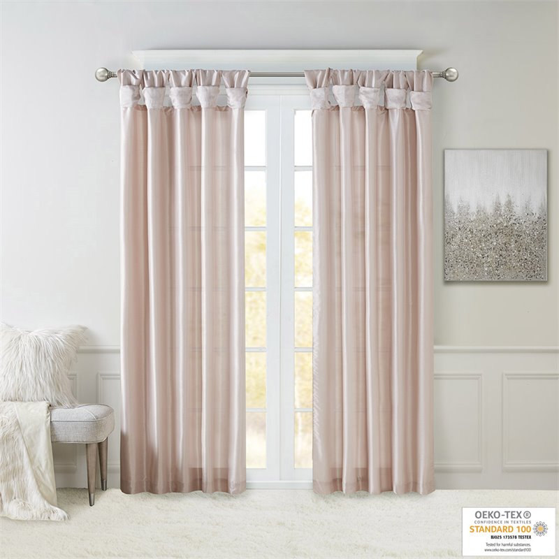 Madison Park Emilia Polyester Fabric Twist Tab Lined Window Curtain - Blush Pink