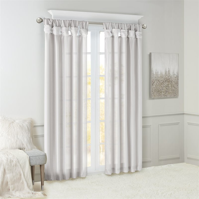 Madison Park Emilia Polyester Fabric Twist Tab Lined Window Curtain in Silver