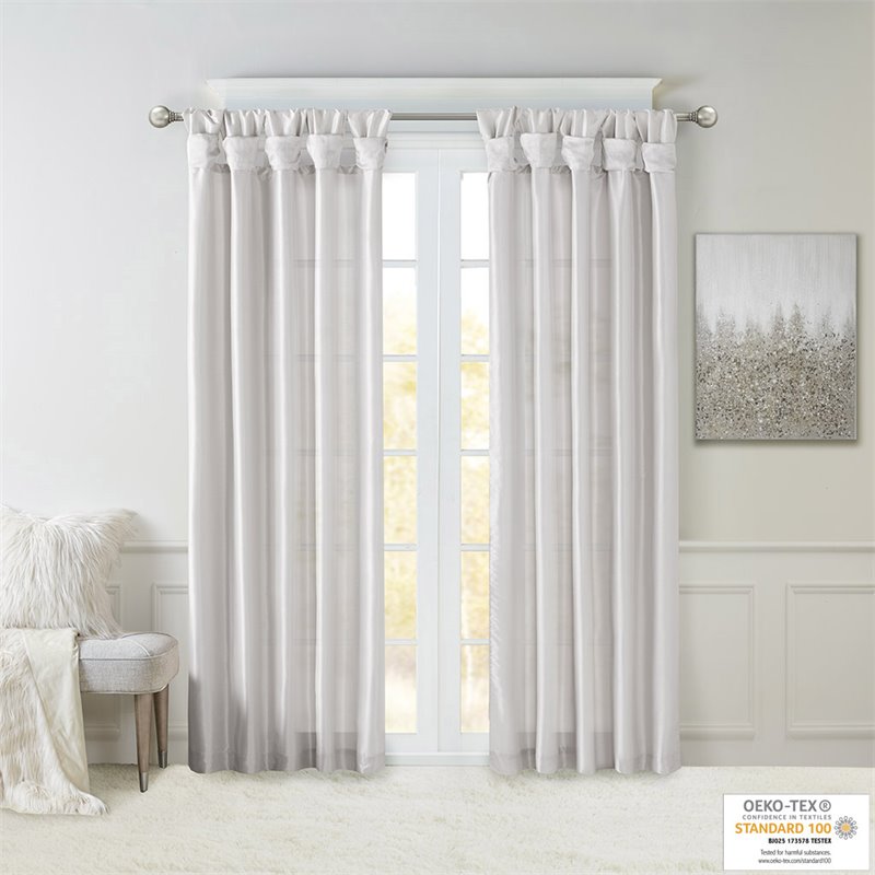 Madison Park Emilia Polyester Fabric Twist Tab Lined Window Curtain in Silver