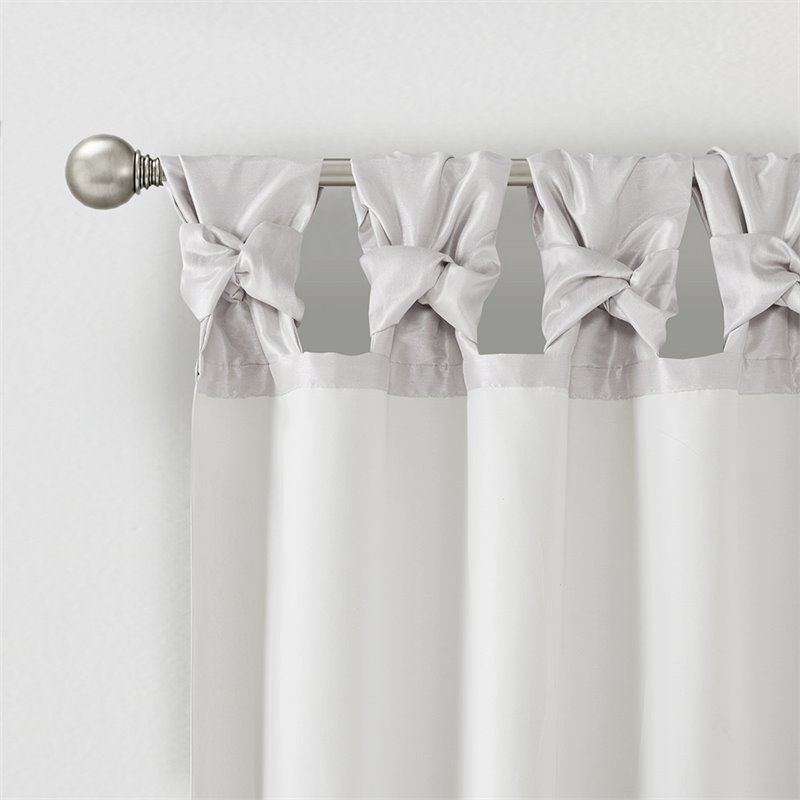 Madison Park Emilia Polyester Fabric Twist Tab Lined Window Curtain in Silver