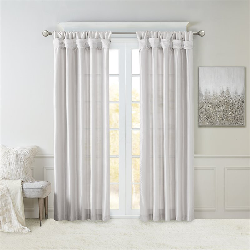 Madison Park Emilia Polyester Fabric Twist Tab Lined Window Curtain in Silver